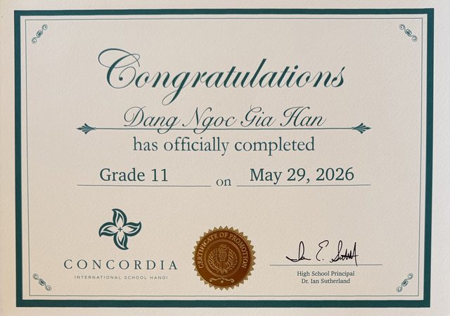 Grade 11 completed · Concordia · May 29, 2026