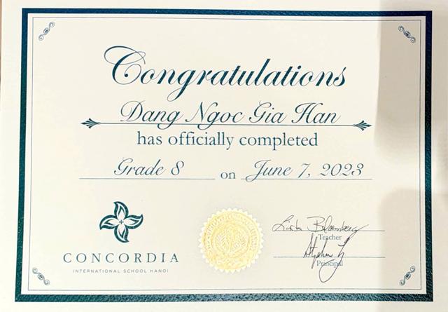 Grade 8 completed · Concordia · June 7, 2023