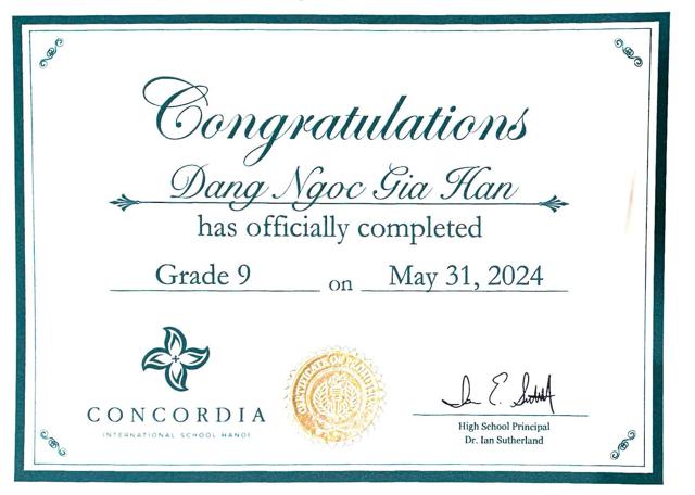 Grade 9 completed · Concordia · May 31, 2024