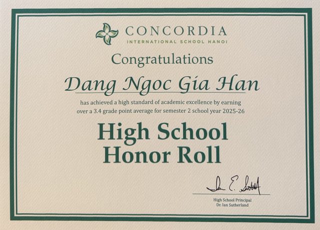 Honor Roll · Semester 2, 2025–26